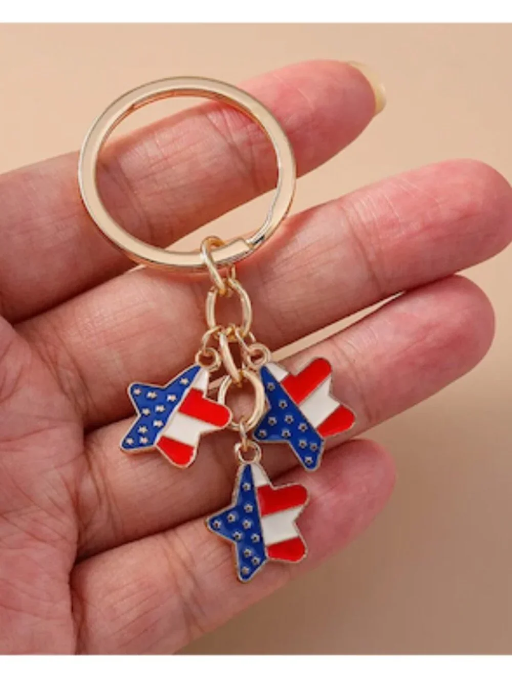 USA Patriotic Star Charm Keychain Red White Blue Enamel‎ America 250 Celebration